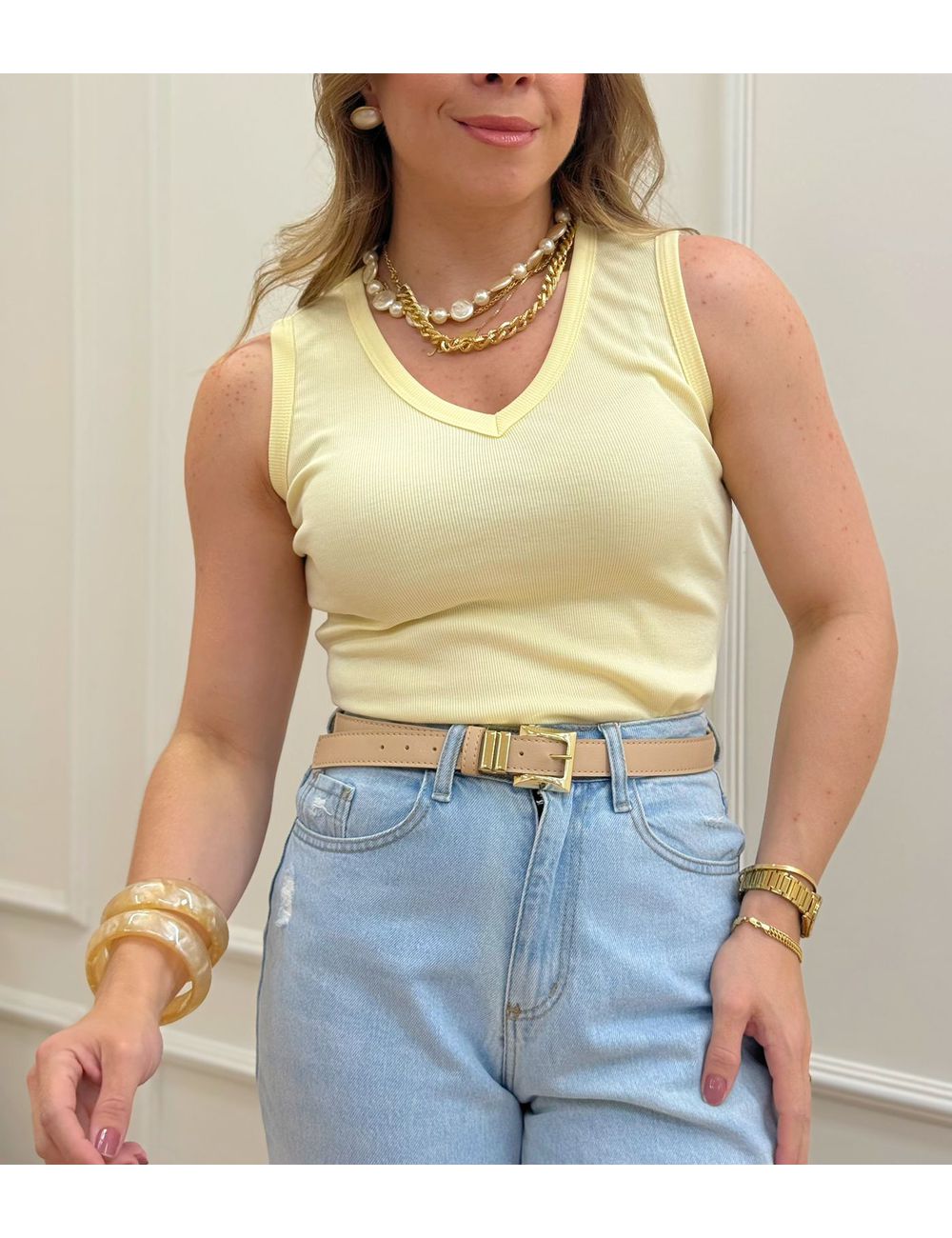 Regata Canelada Amarela - Ana G Store