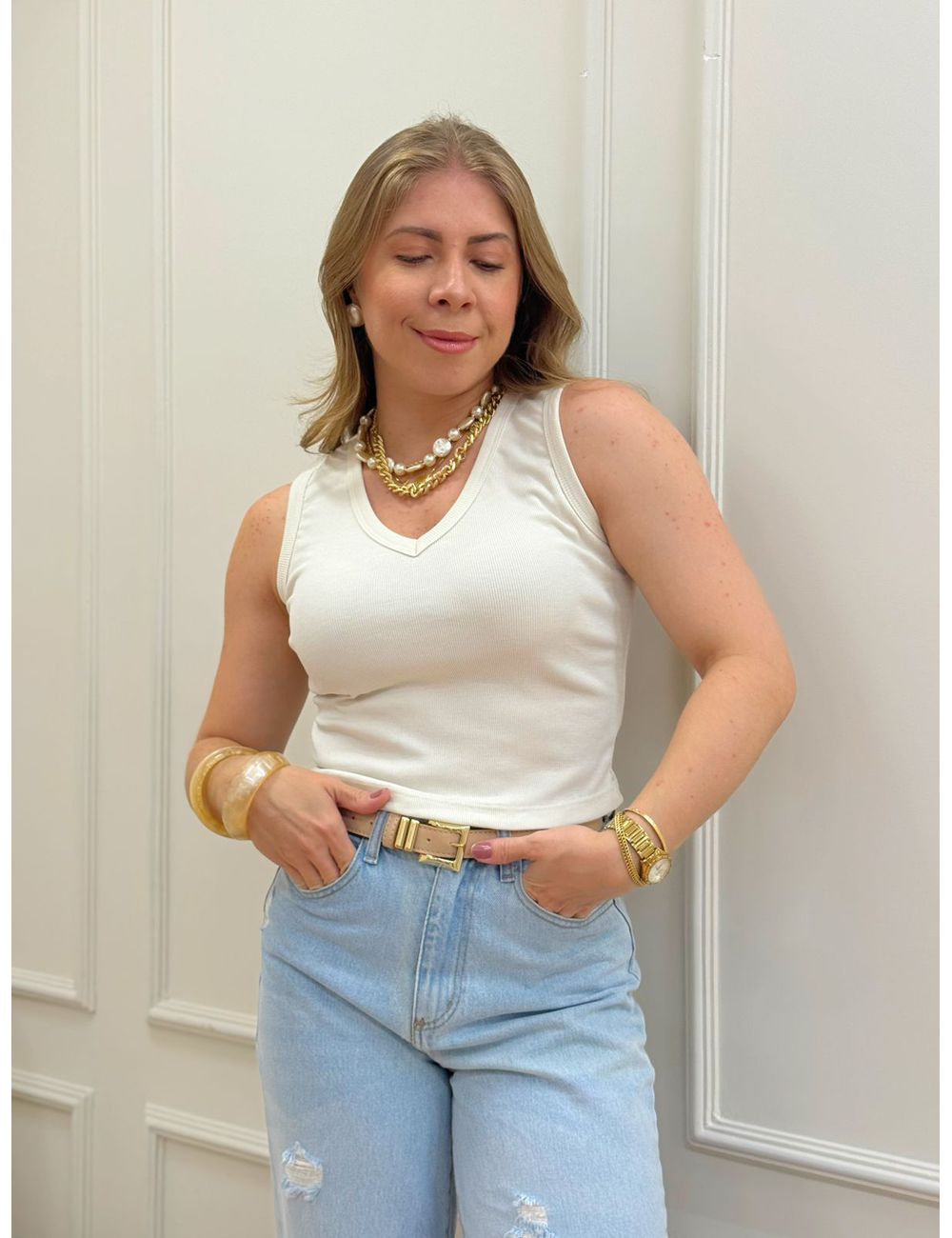 Regata Canelada Areia - Ana G Store