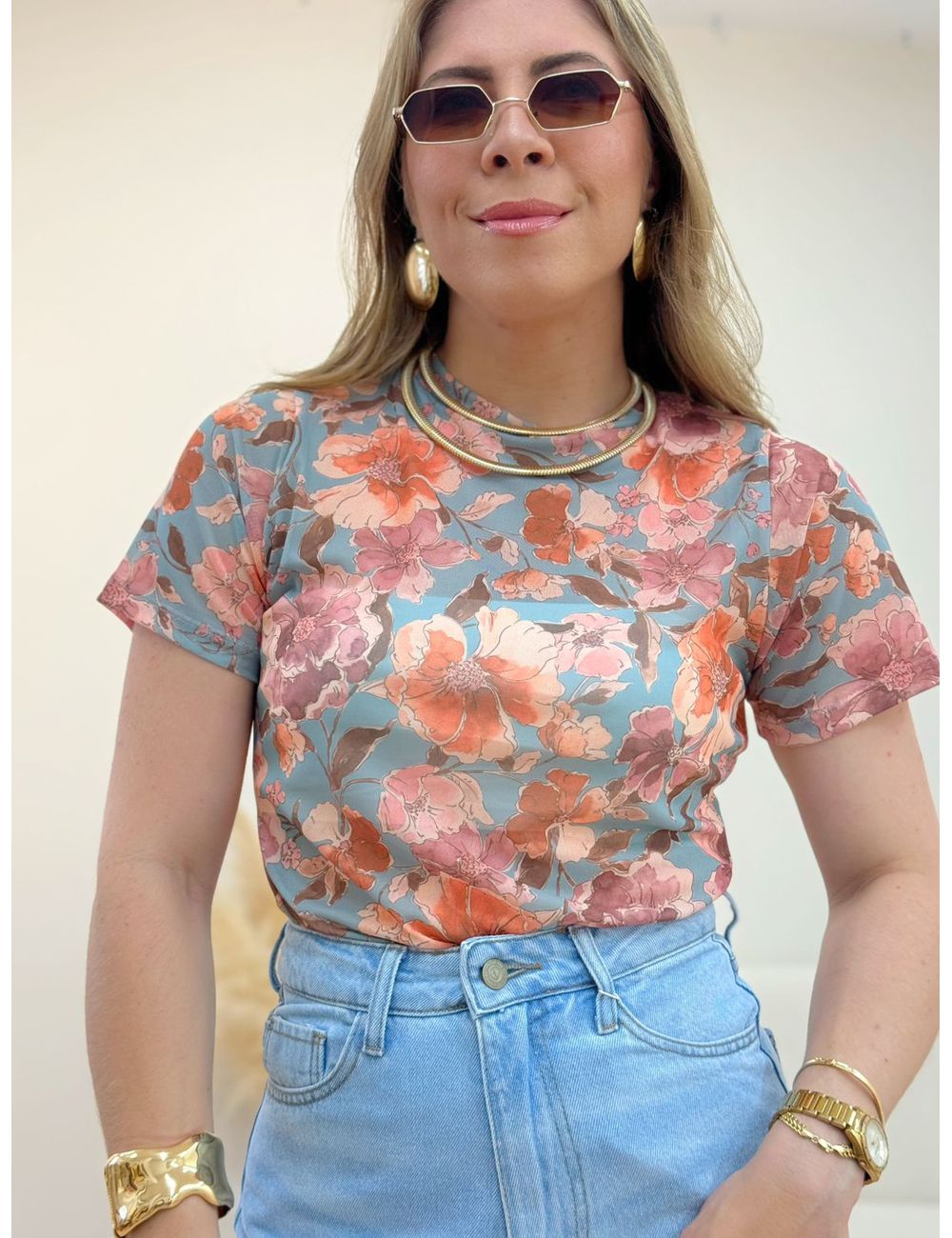 Blusa Tule Floral Verde - Ana G Store