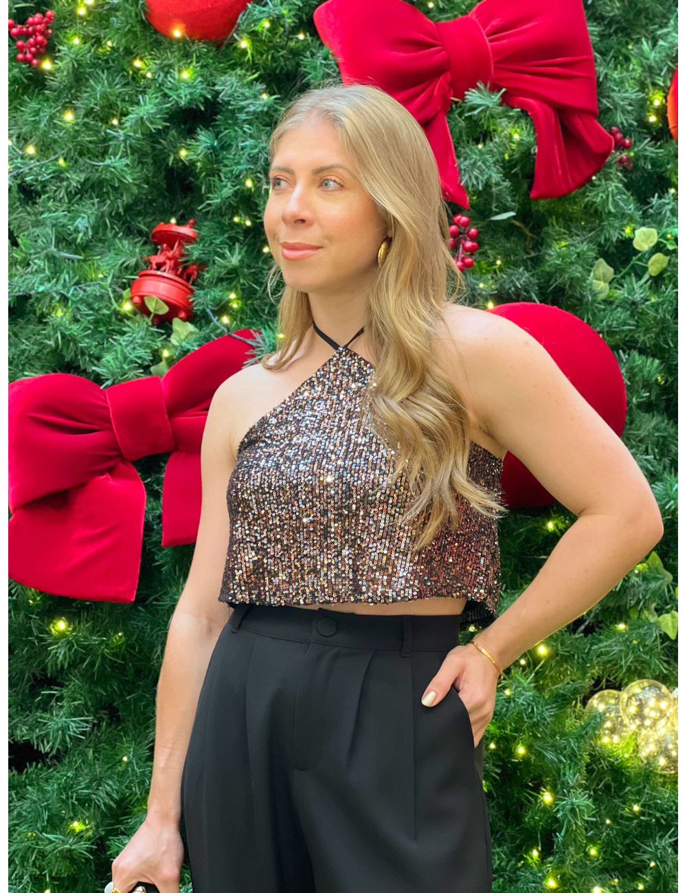 Cropped Paetê Preto - Ana G Store