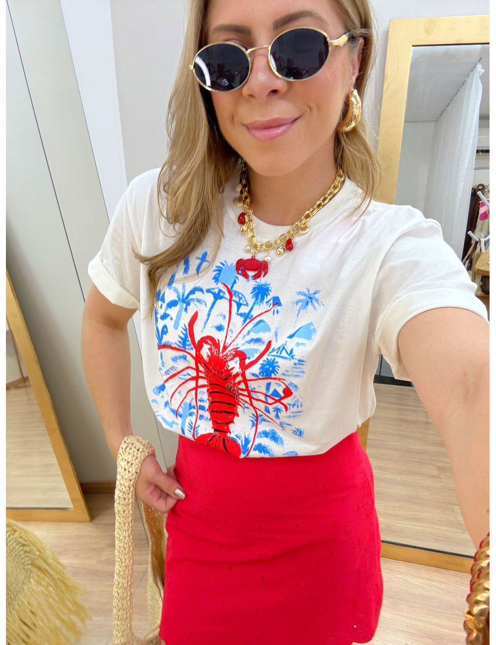 T-shirt Lagosta Branca - Ana G Store