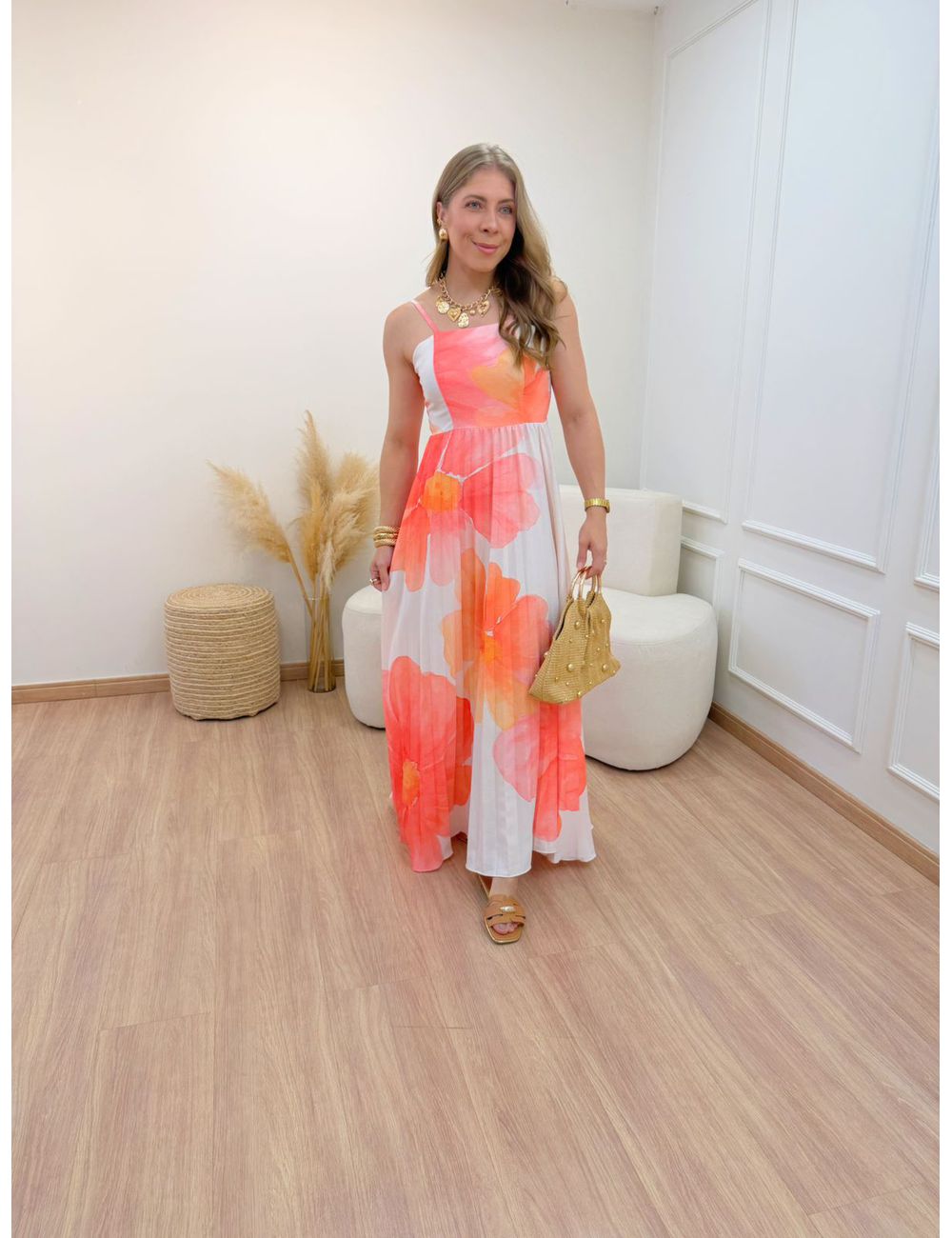 Vestido Aquarela Coral - Ana G Store