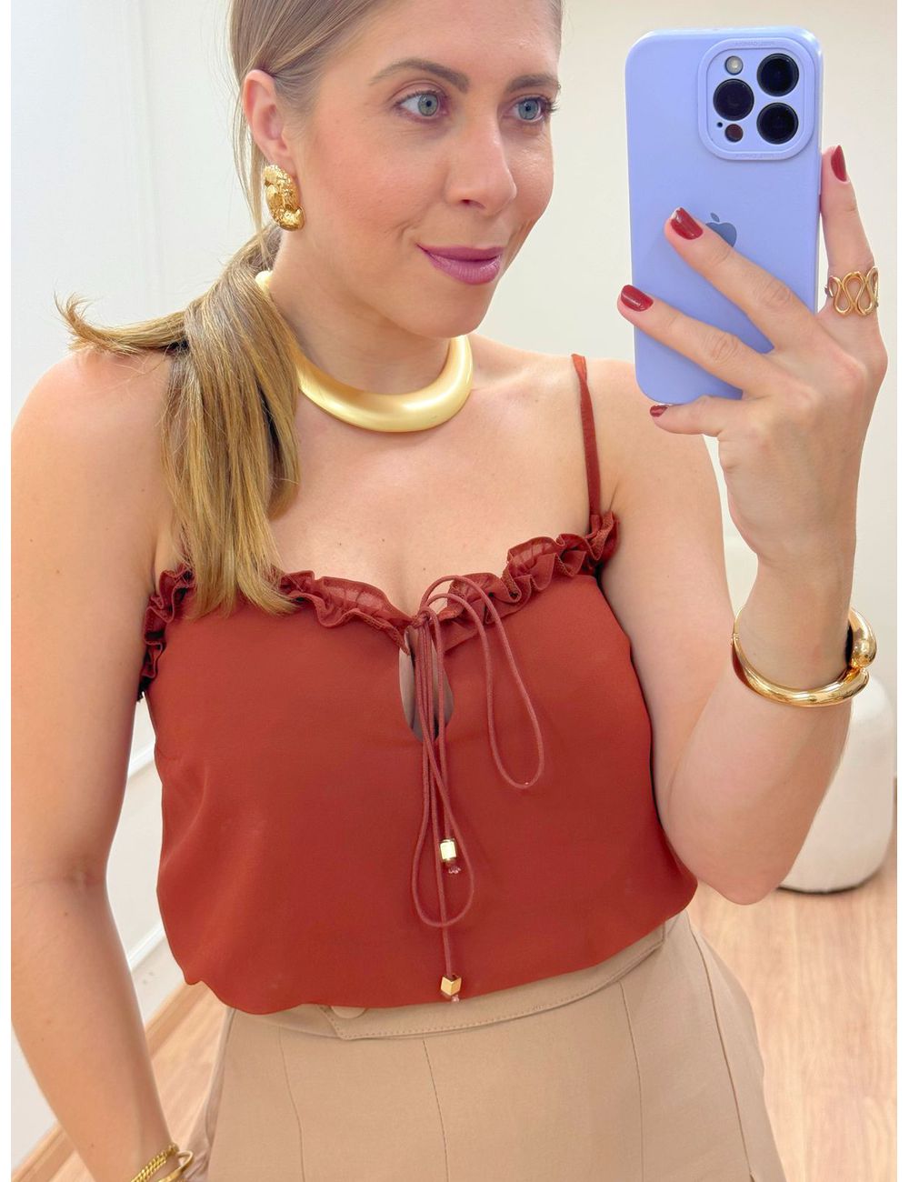 Blusa Babados Marrom - Ana G Store