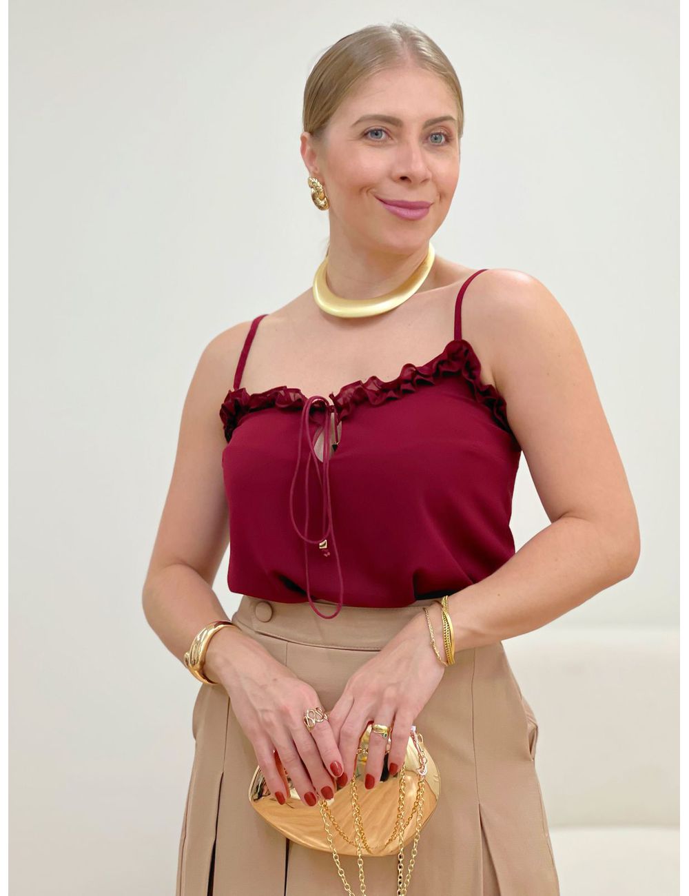 Blusa Babados Bordo - Ana G Store