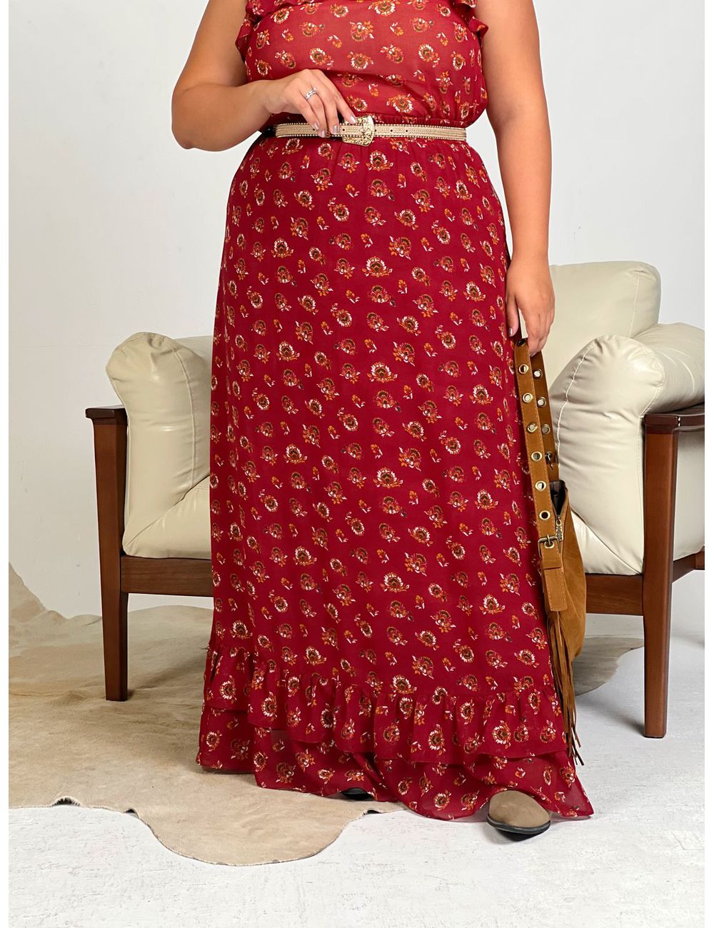 Saia Boho Cereja - Ana G Store