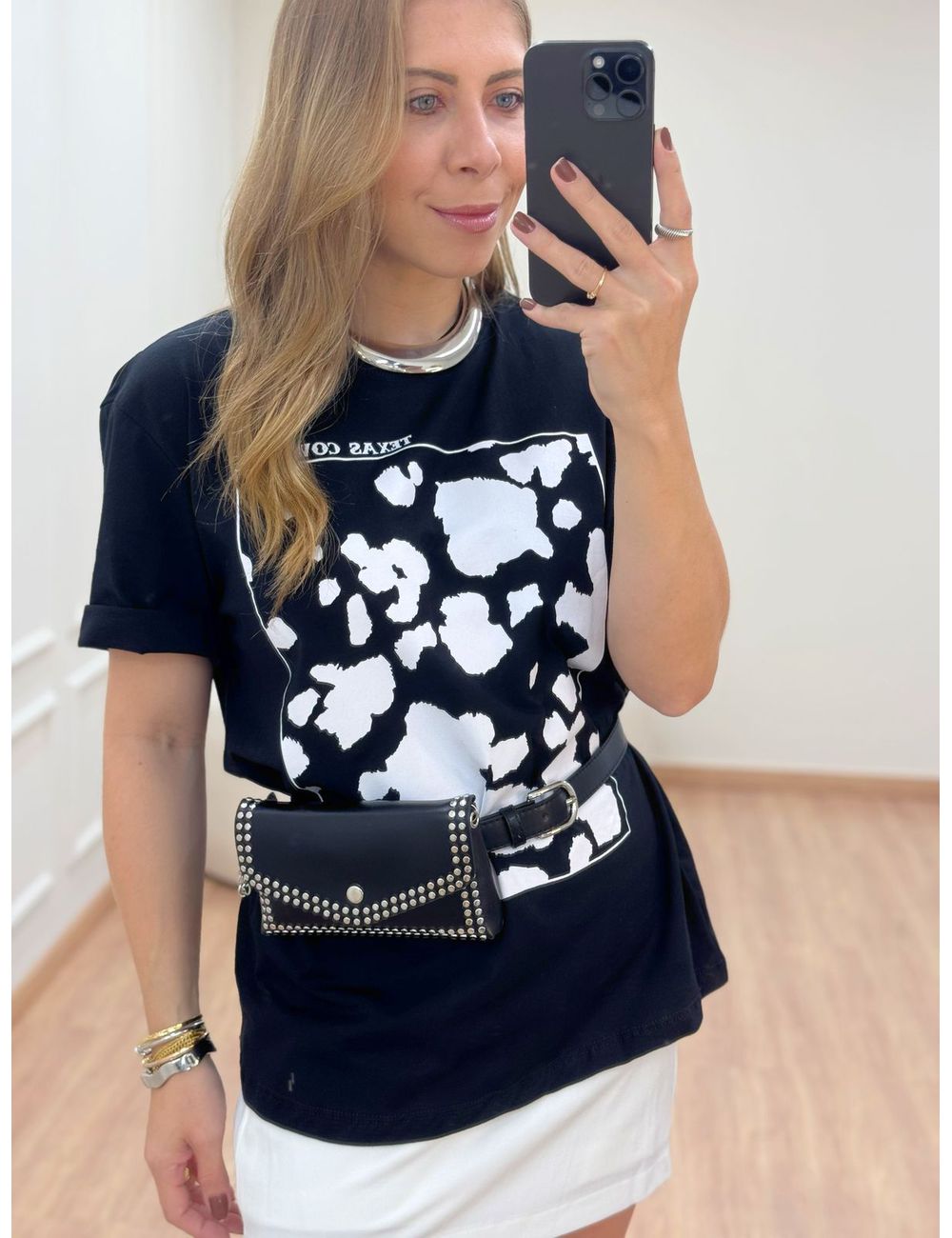 T-shirt Cow Preta - Ana G Store
