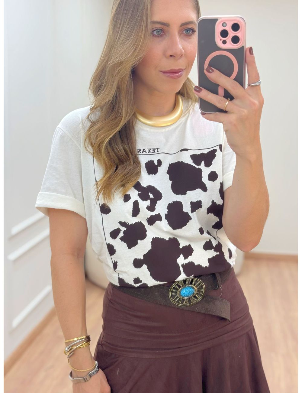 T-shirt Cow Off White - Ana G Store