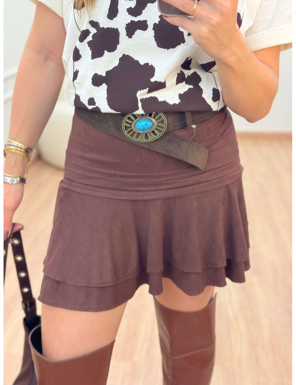 Saia Suede Marrom - Ana G Store
