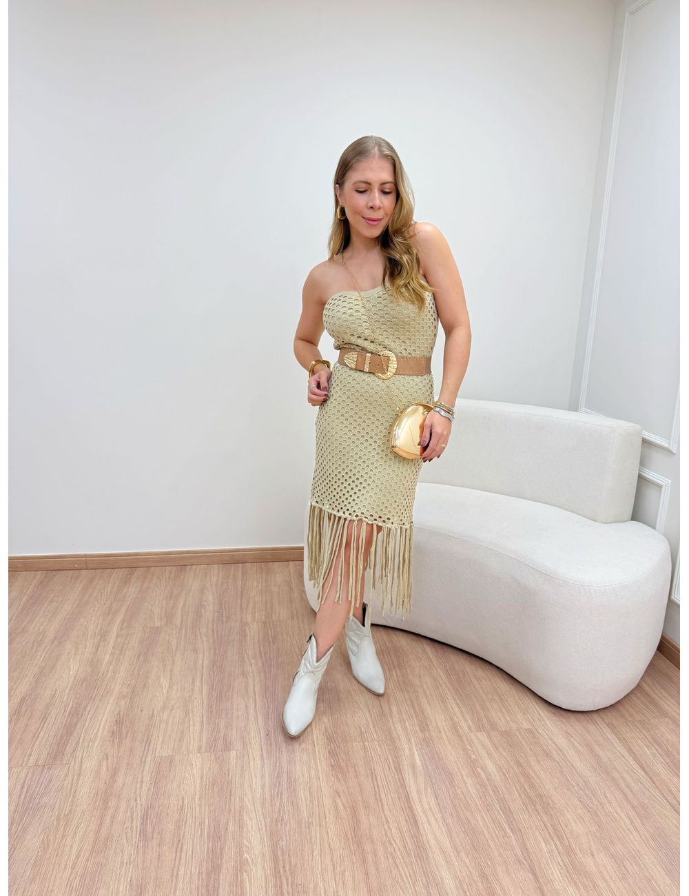 Vestido Franja Bege - Ana G Store
