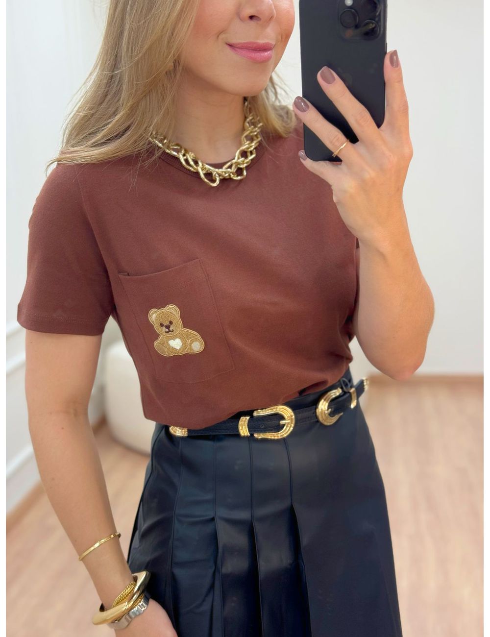 T-shirt Teddy Marrom - Ana G Store