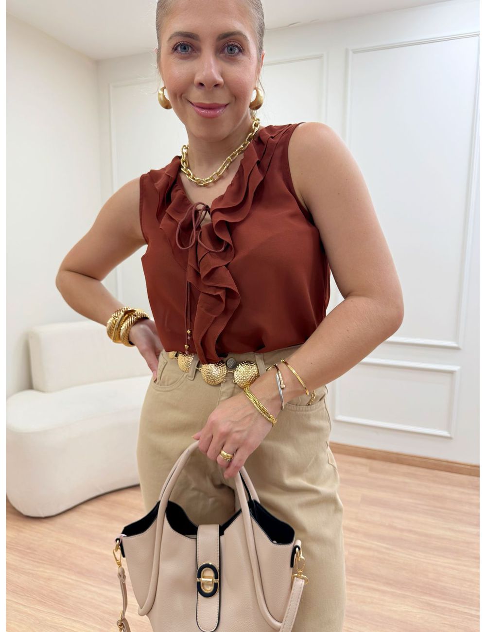 Blusa Babados Marrom - Ana G Store
