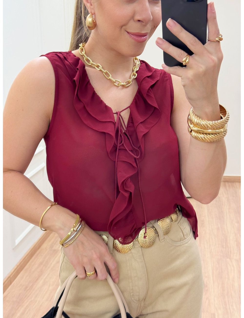 Blusa Babados Bordo - Ana G Store
