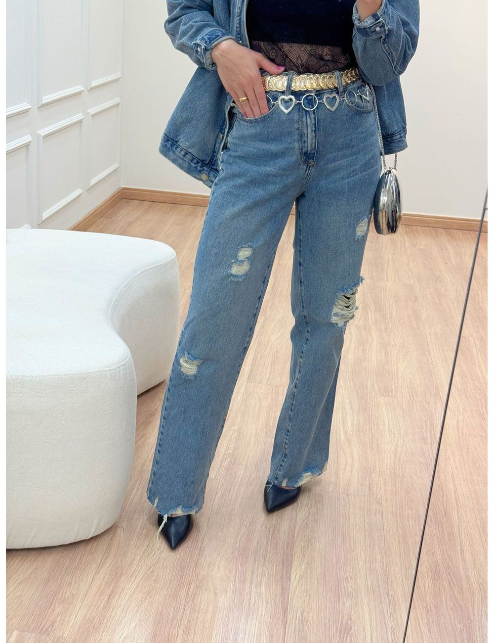 Calça Wide Leg Destroyed Jeans - Ana G Store