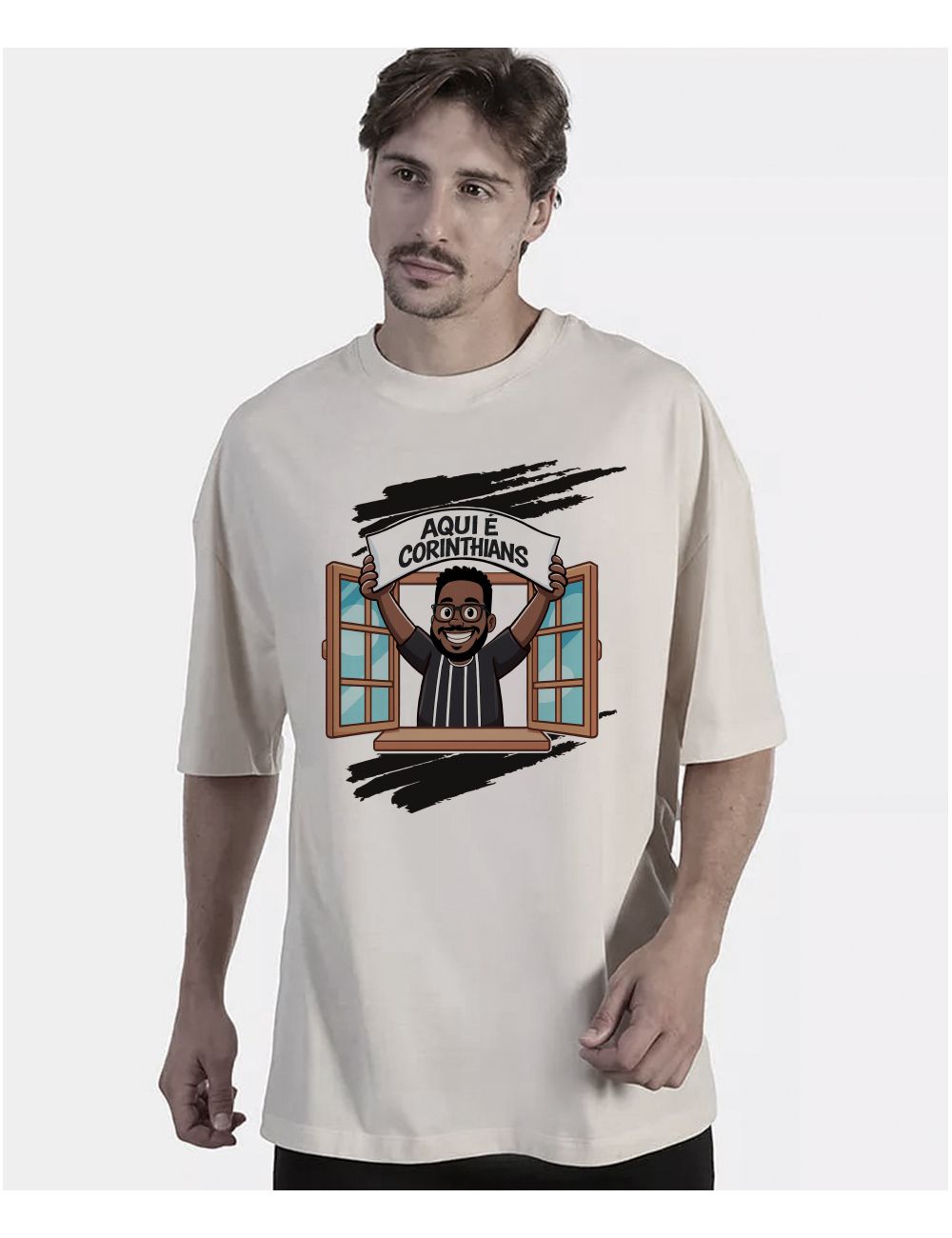 Camisa Oversized Aqui é Corinthians Off White - Loja Fanzo