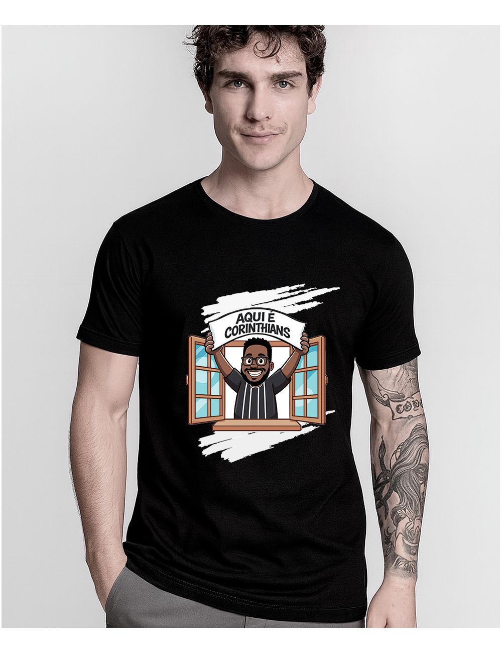 Camisa Aqui é Corinthians Preta - Loja Fanzo