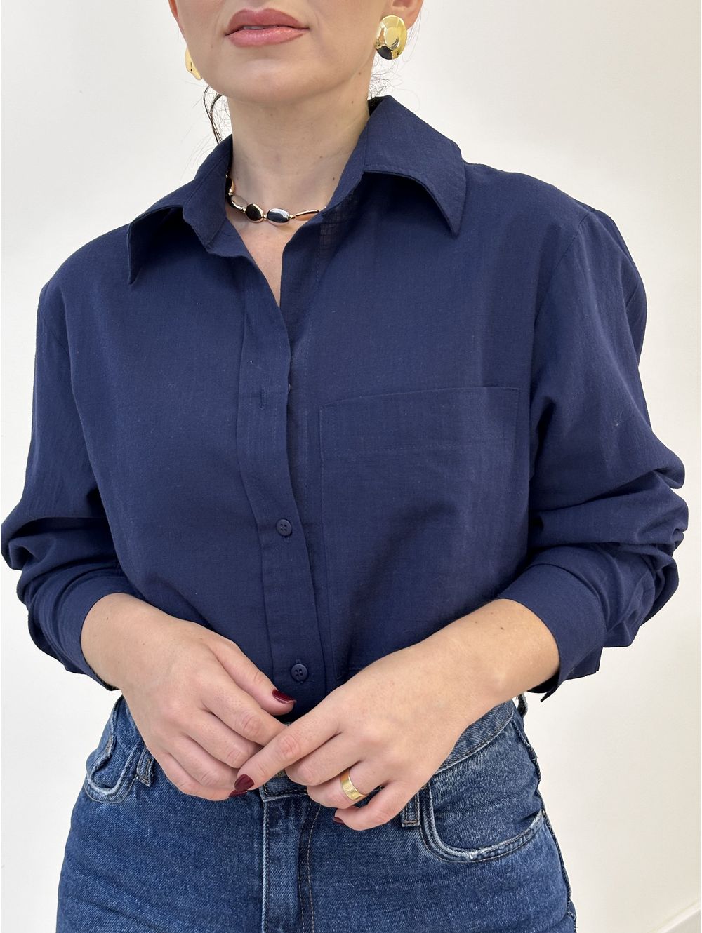 Camisa Amanda Azul Marinho - Maria Clara