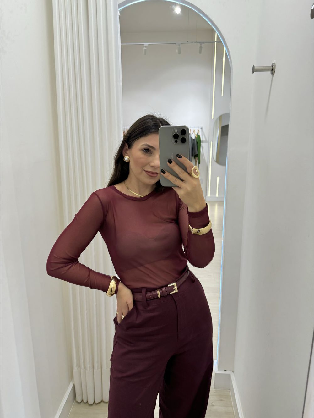 Blusa Tule Adriana cereja - Maria Clara