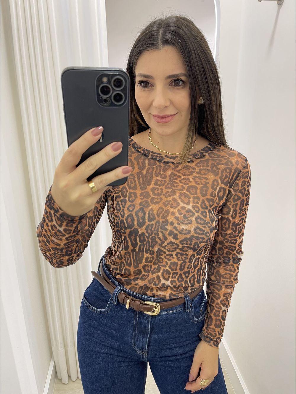 Blusa Tule Adriana Animal Print Onça - Maria Clara