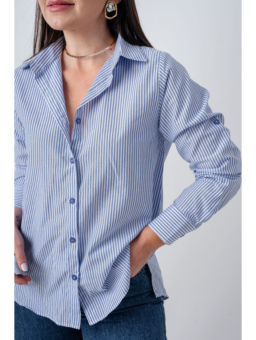 Camisa Natalia Azul Listrada - Maria Clara