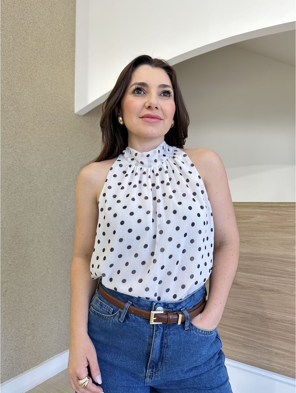 Blusa Sofia Poá Branca - Maria Clara