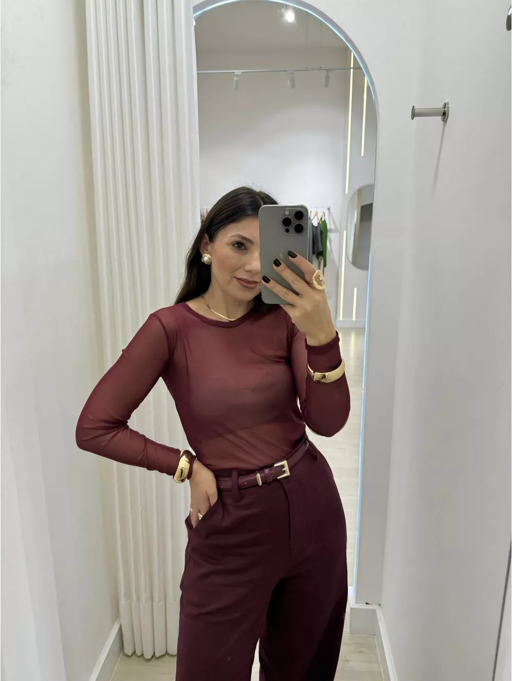 Blusa Tule Adriana cereja - Maria Clara