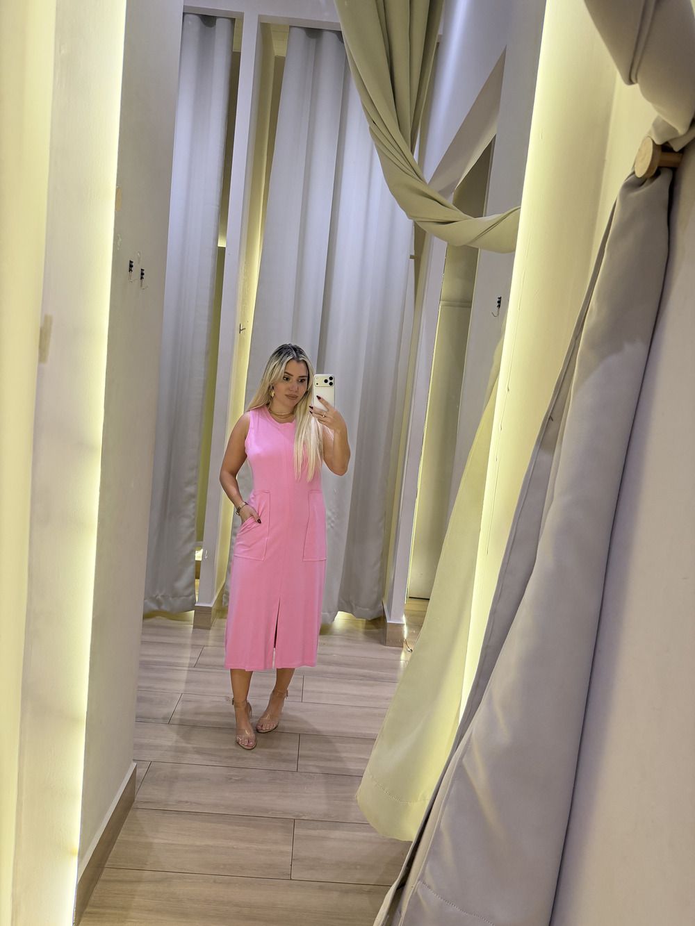 Vestido malha bolsos frontais cavado - Di Florenza