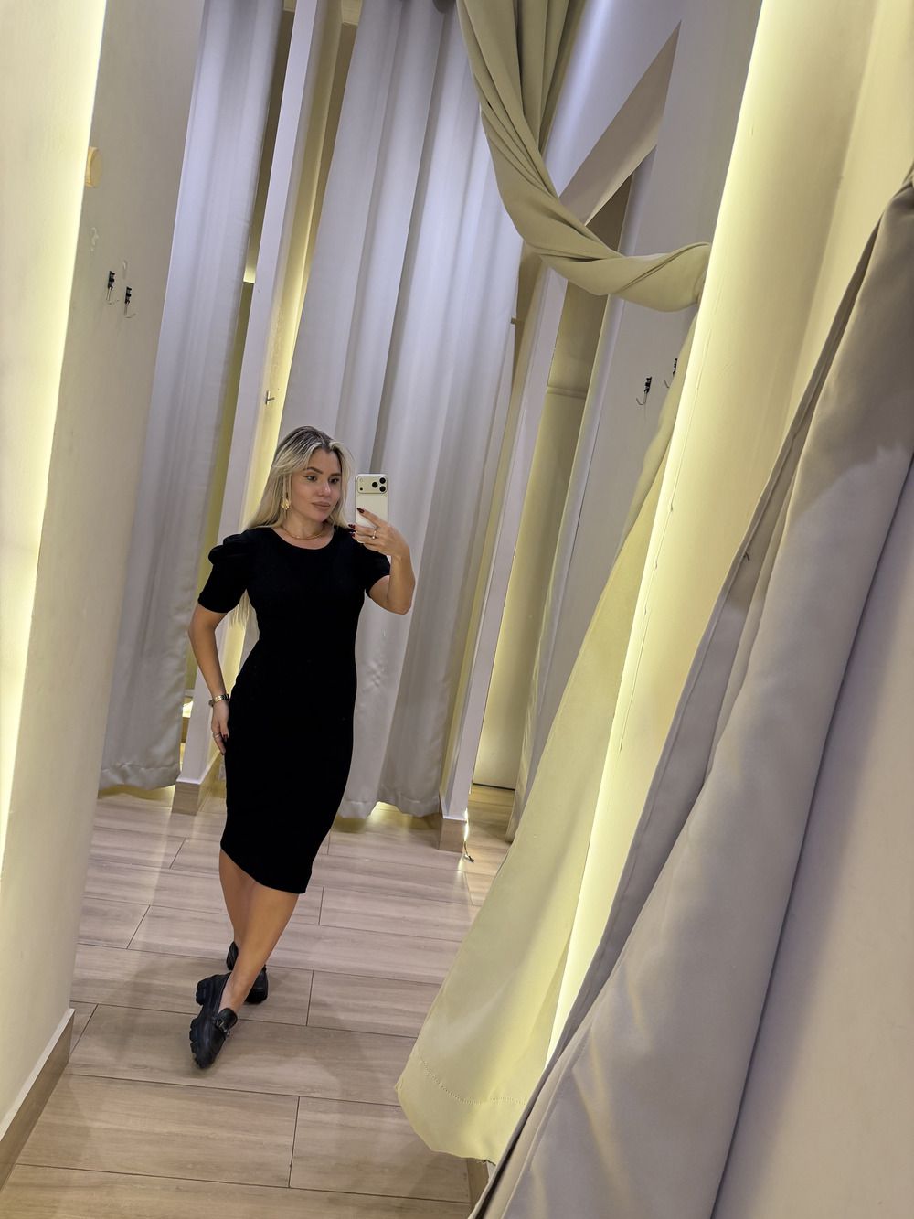 Vestido canelado manga bufante - Di Florenza