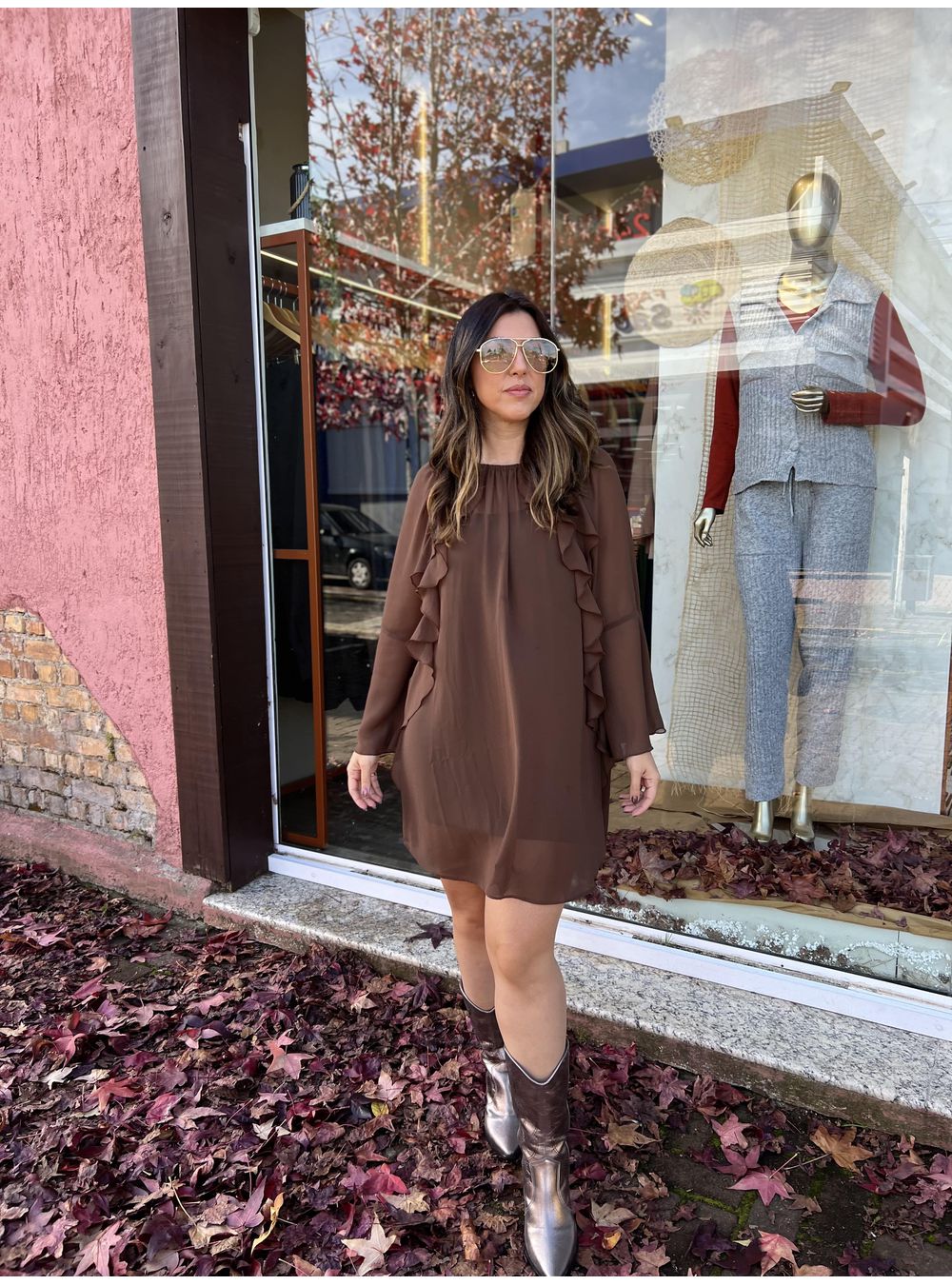 VESTIDO LOREDANA MARROM - EFFE