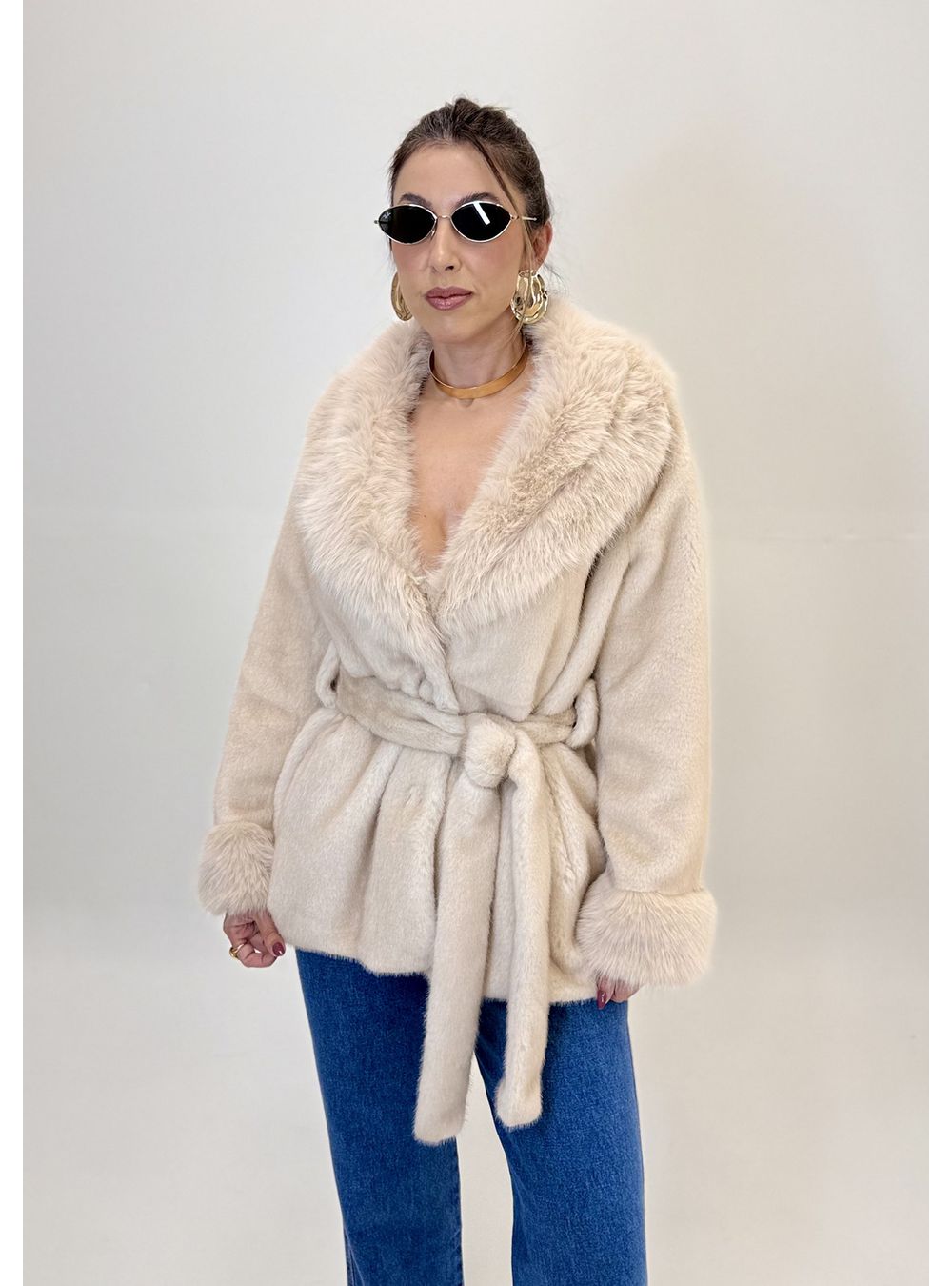 CASACO DE PELO LIRIA BEGE - EFFE