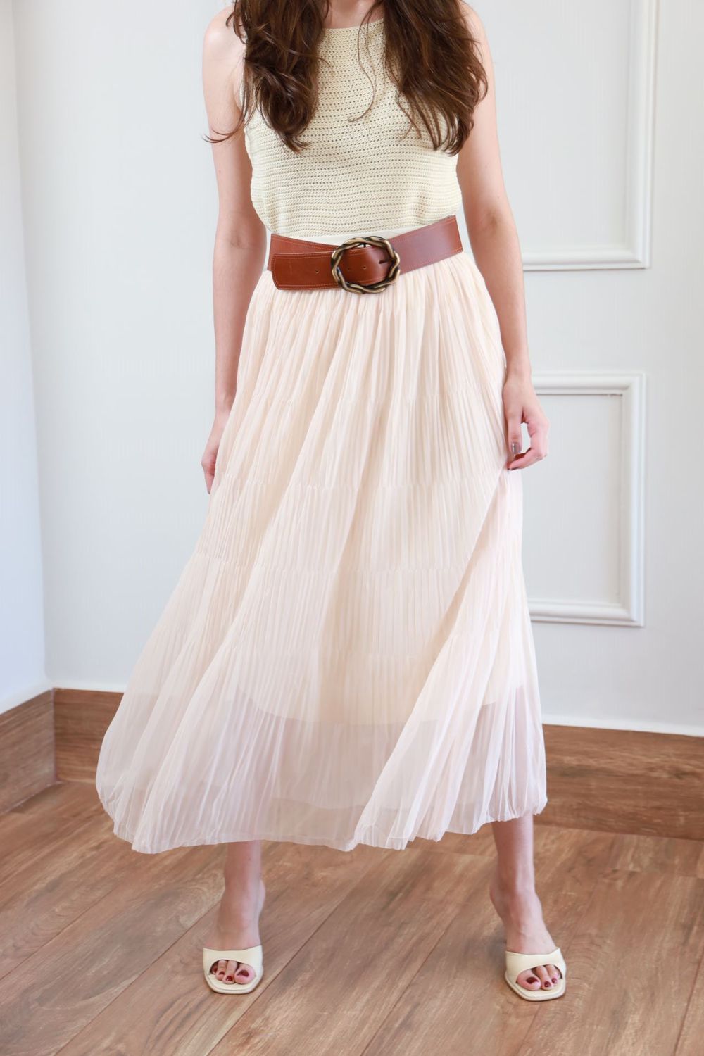 Saia Tule Plissada -Creme