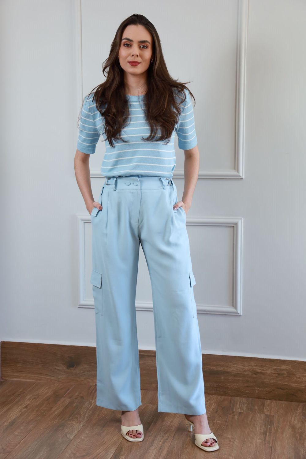 Blusa Tricot Listras -Azul