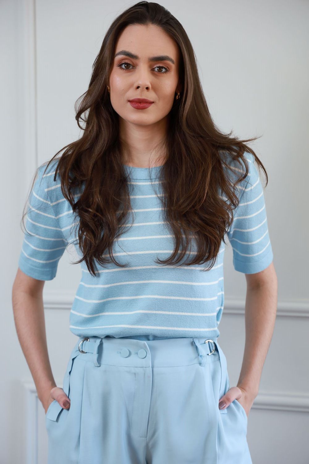 Blusa Tricot Listras -Azul