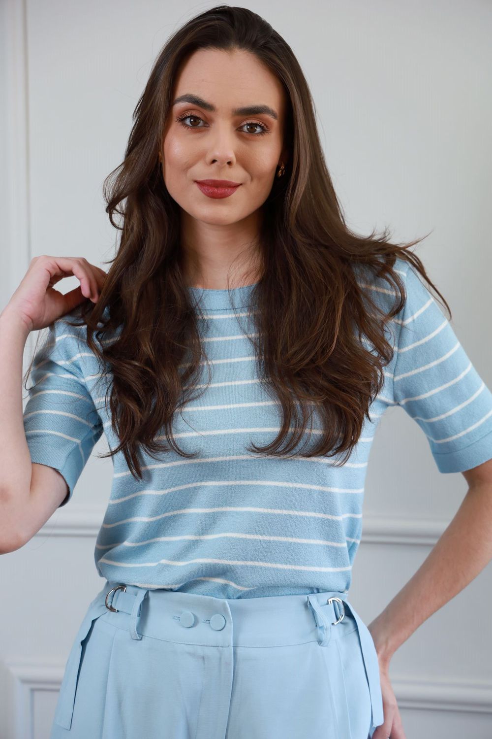 Blusa Tricot Listras -Azul