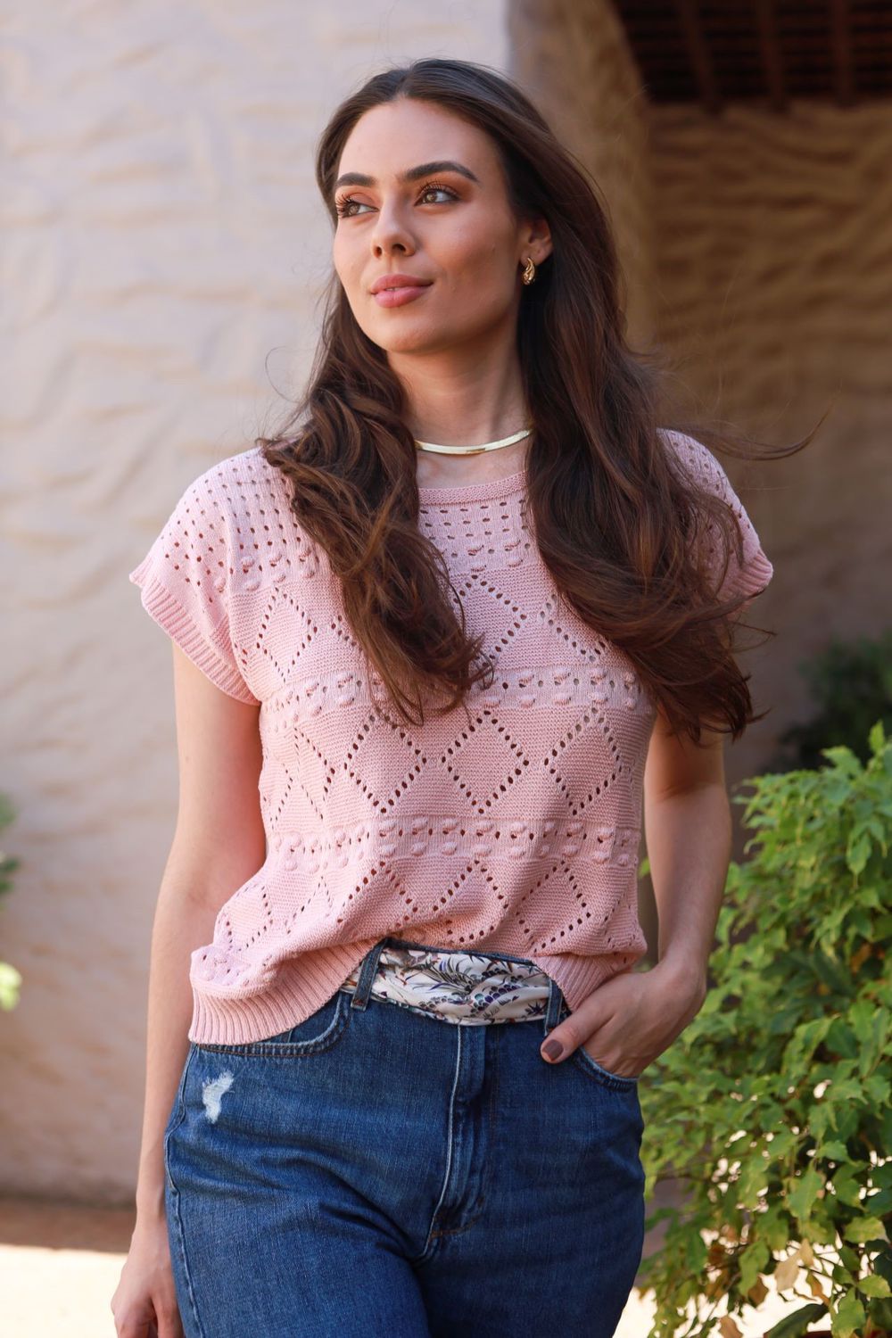 Blusa Tricot Ponto - Rosa