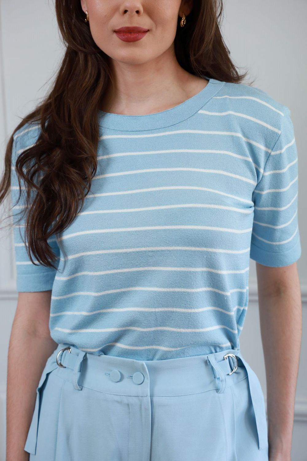 Blusa Tricot Listras -Azul