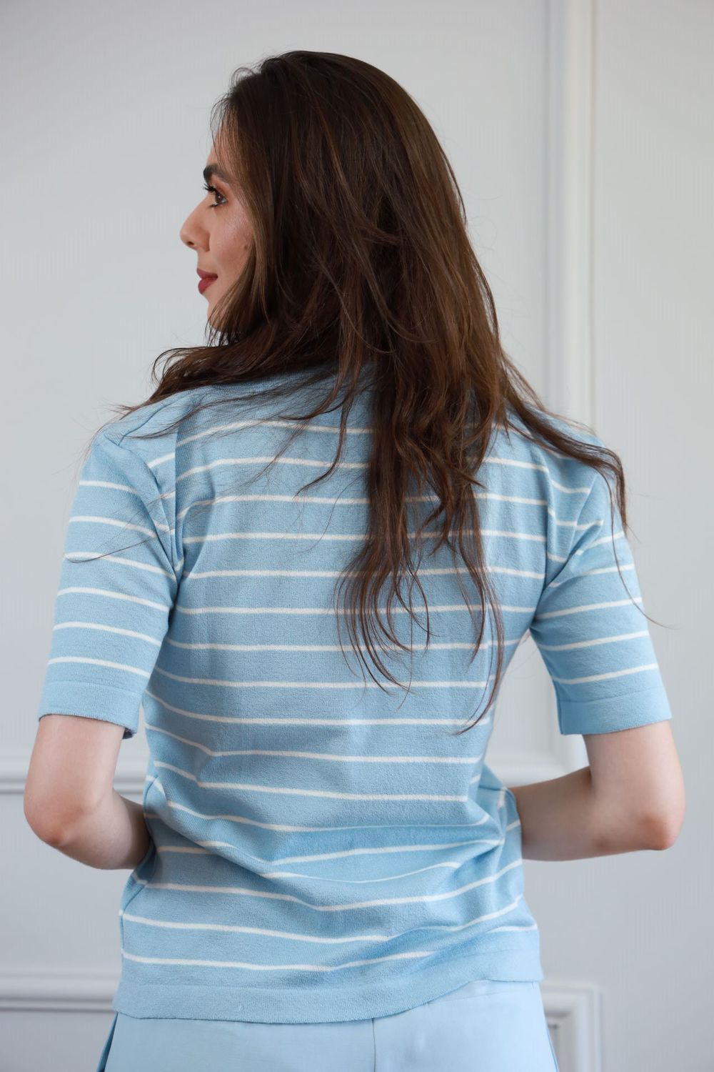 Blusa Tricot Listras -Azul