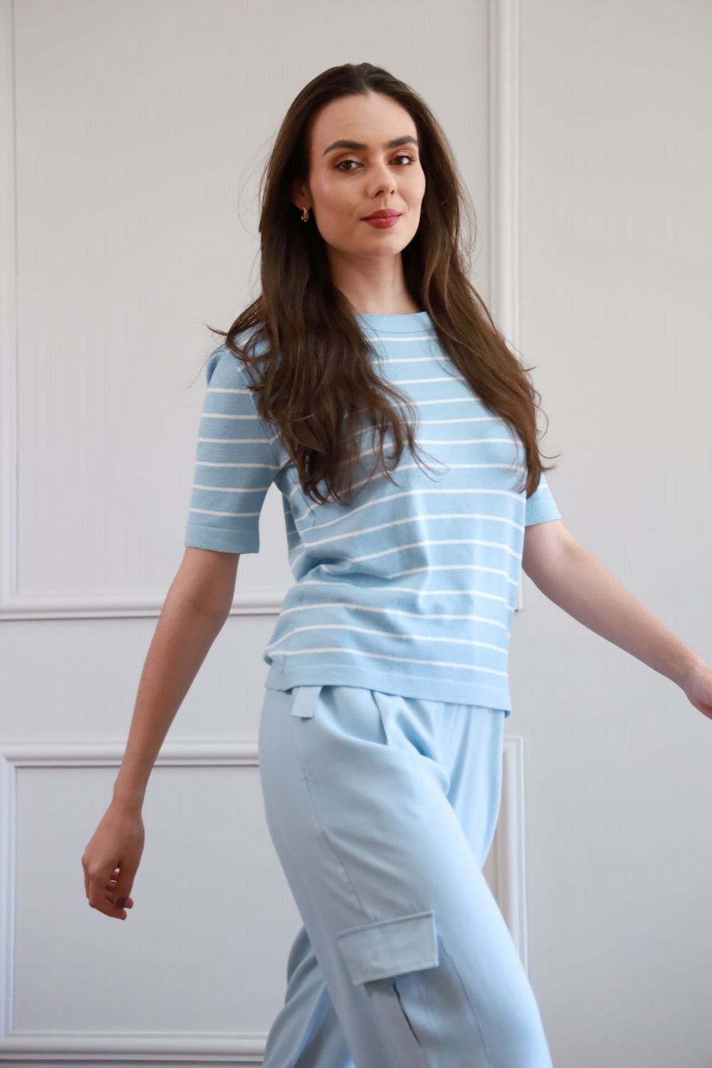 Blusa Tricot Listras -Azul