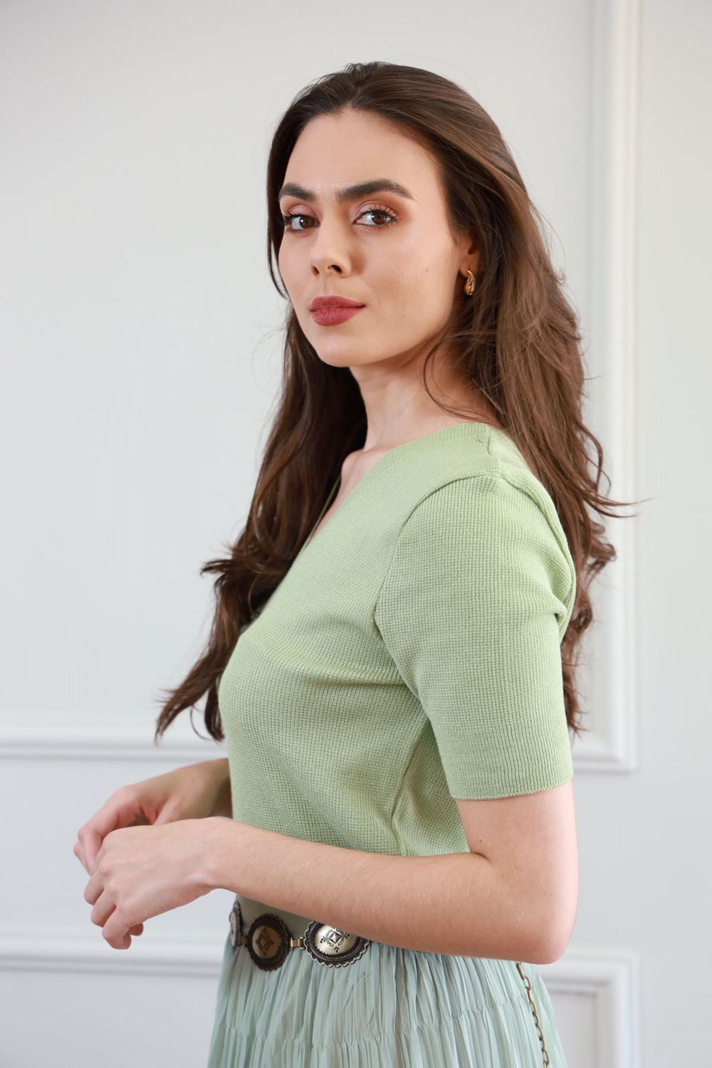 Blusa Tricot decote V - Verde