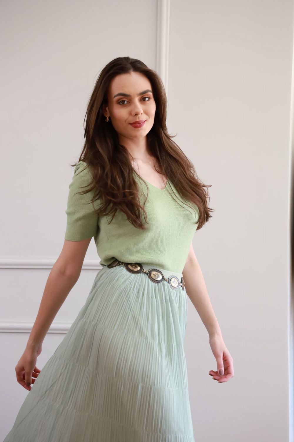 Saia Tule Plissada - Verde