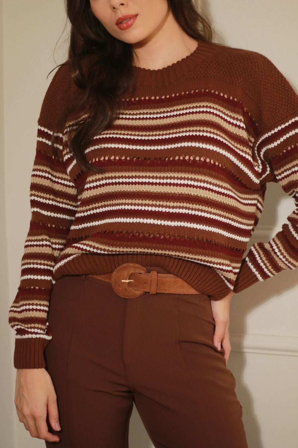 Blusa Tricot Listras - Marrom