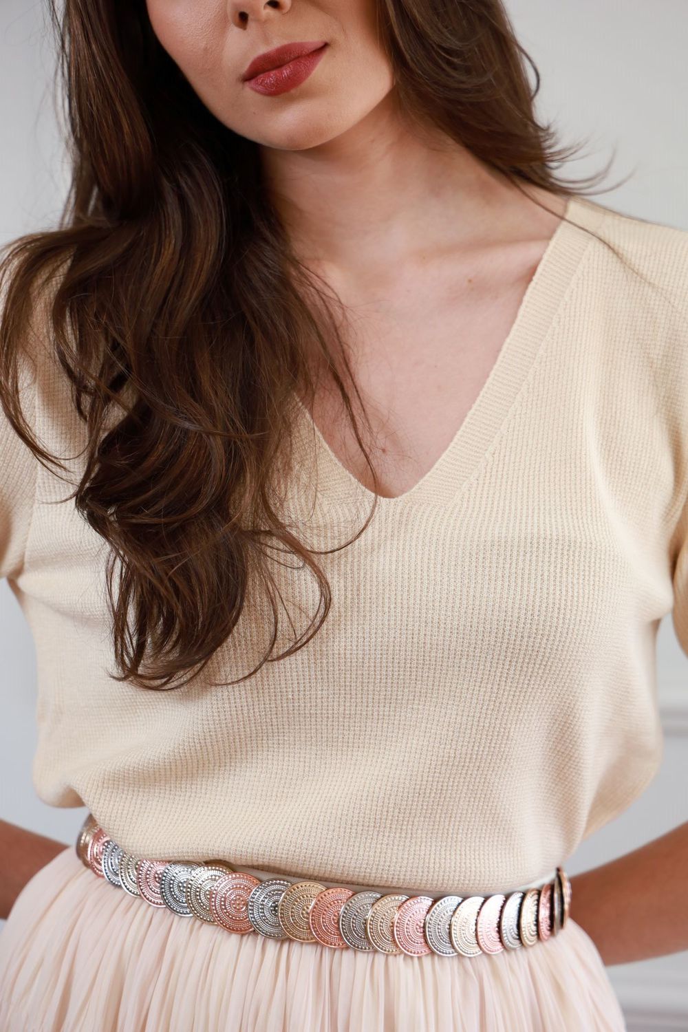 Blusa Tricot dec V - Bege