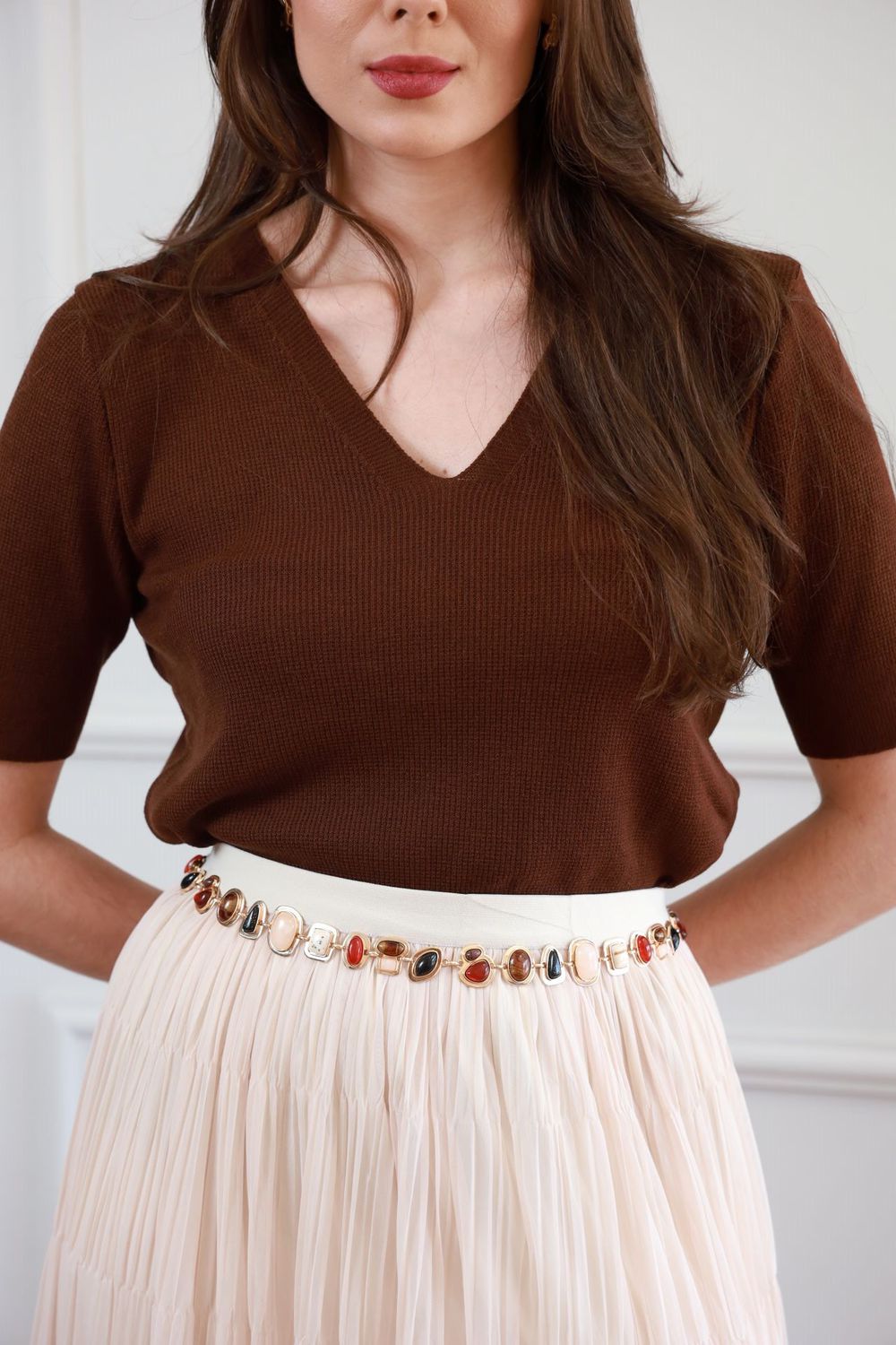 Blusa Tricot Dec V - Marrom