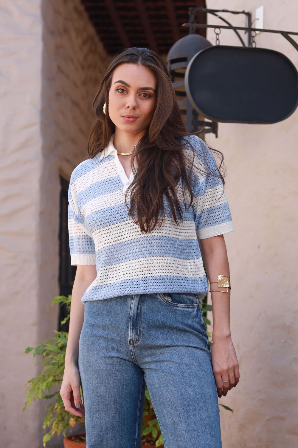Blusa Tricot Listras - Azul