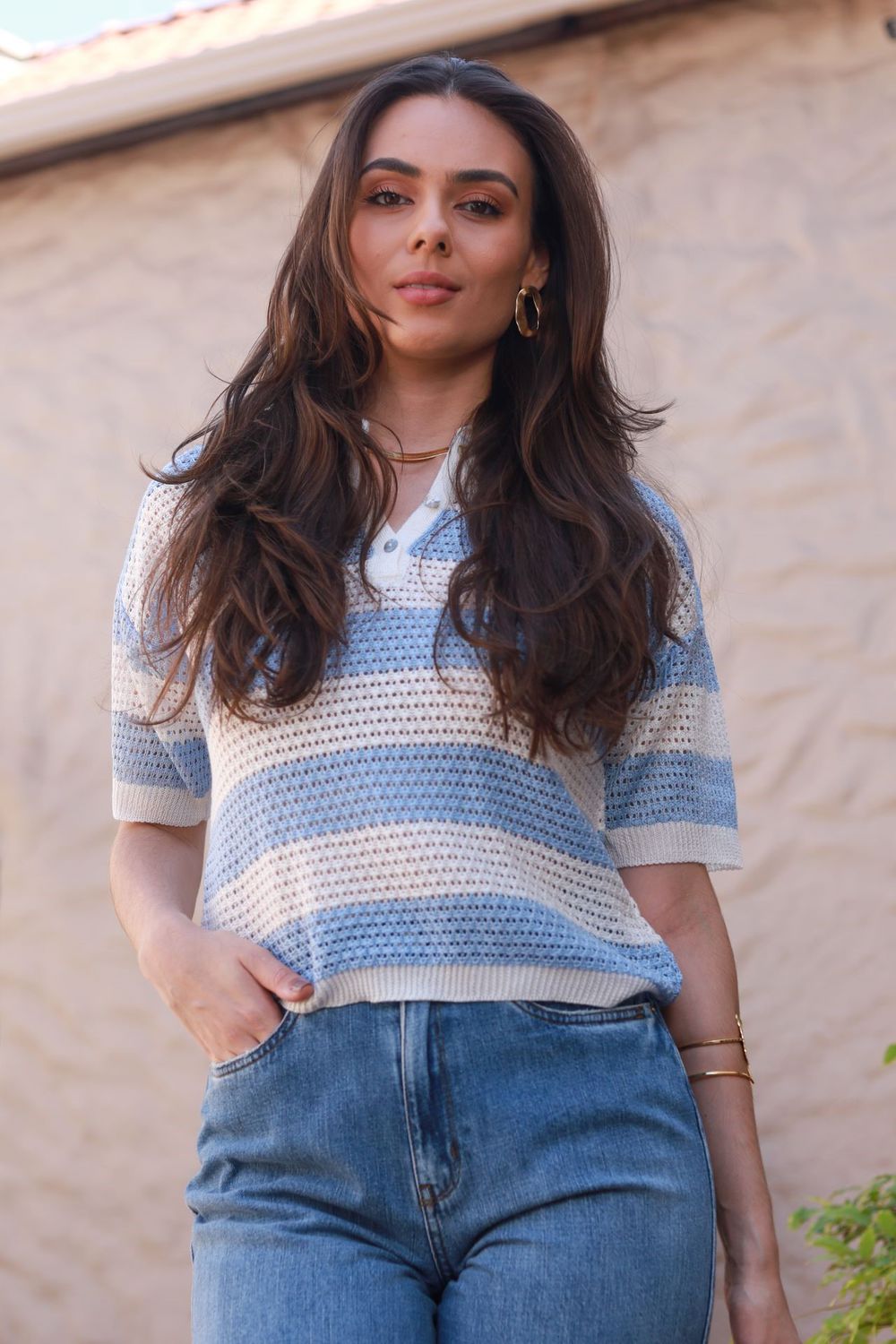 Blusa Tricot Listras - Azul