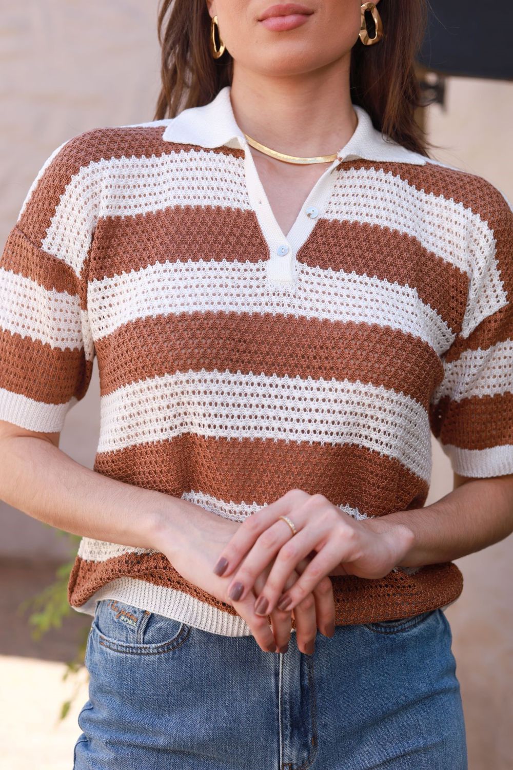Blusa Tricot Listras - Caramelo