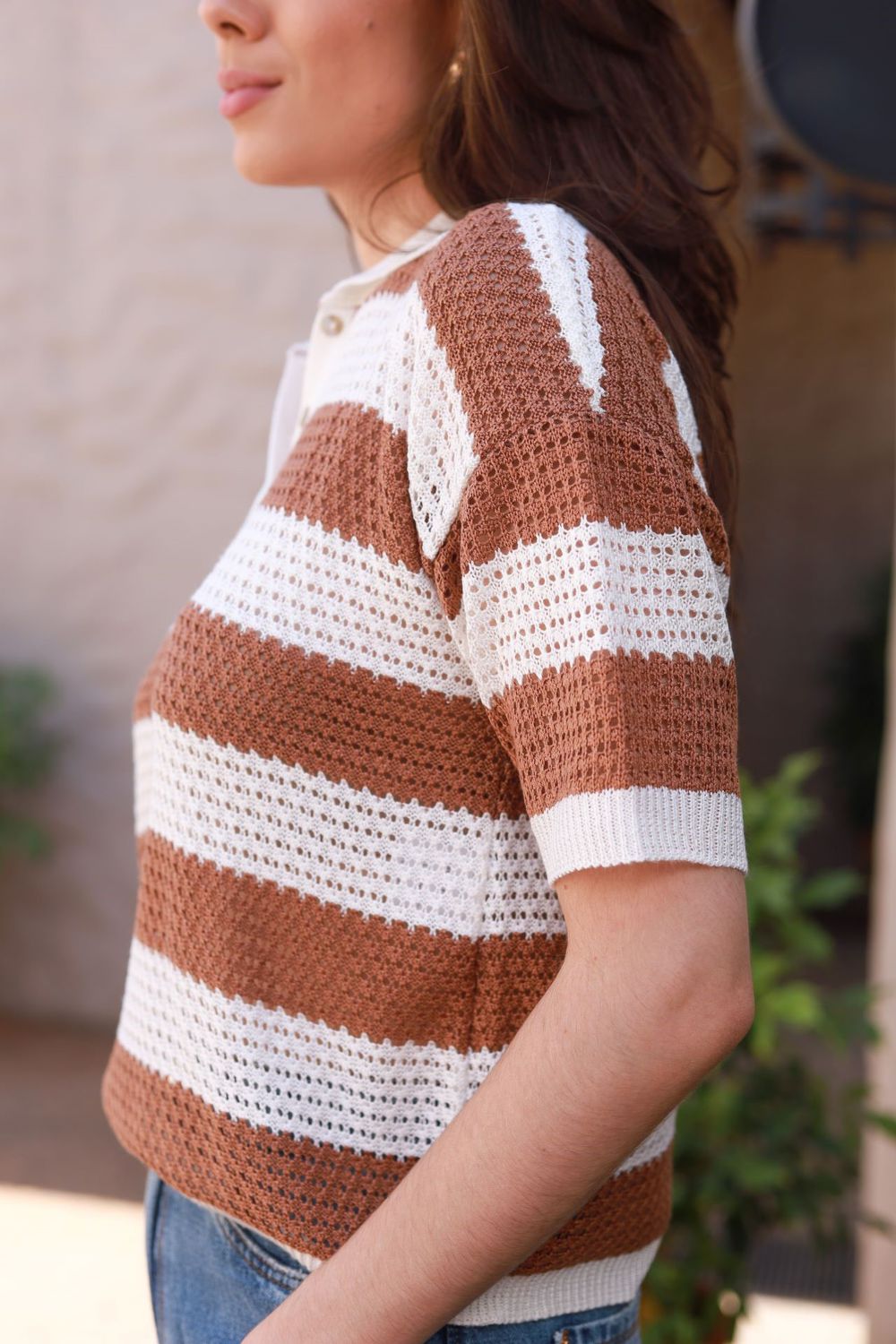 Blusa Tricot Listras - Caramelo