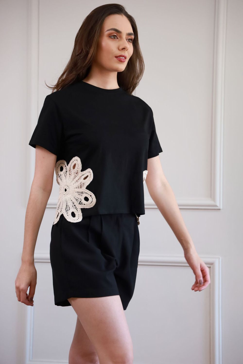 T Shirt renda - Preto