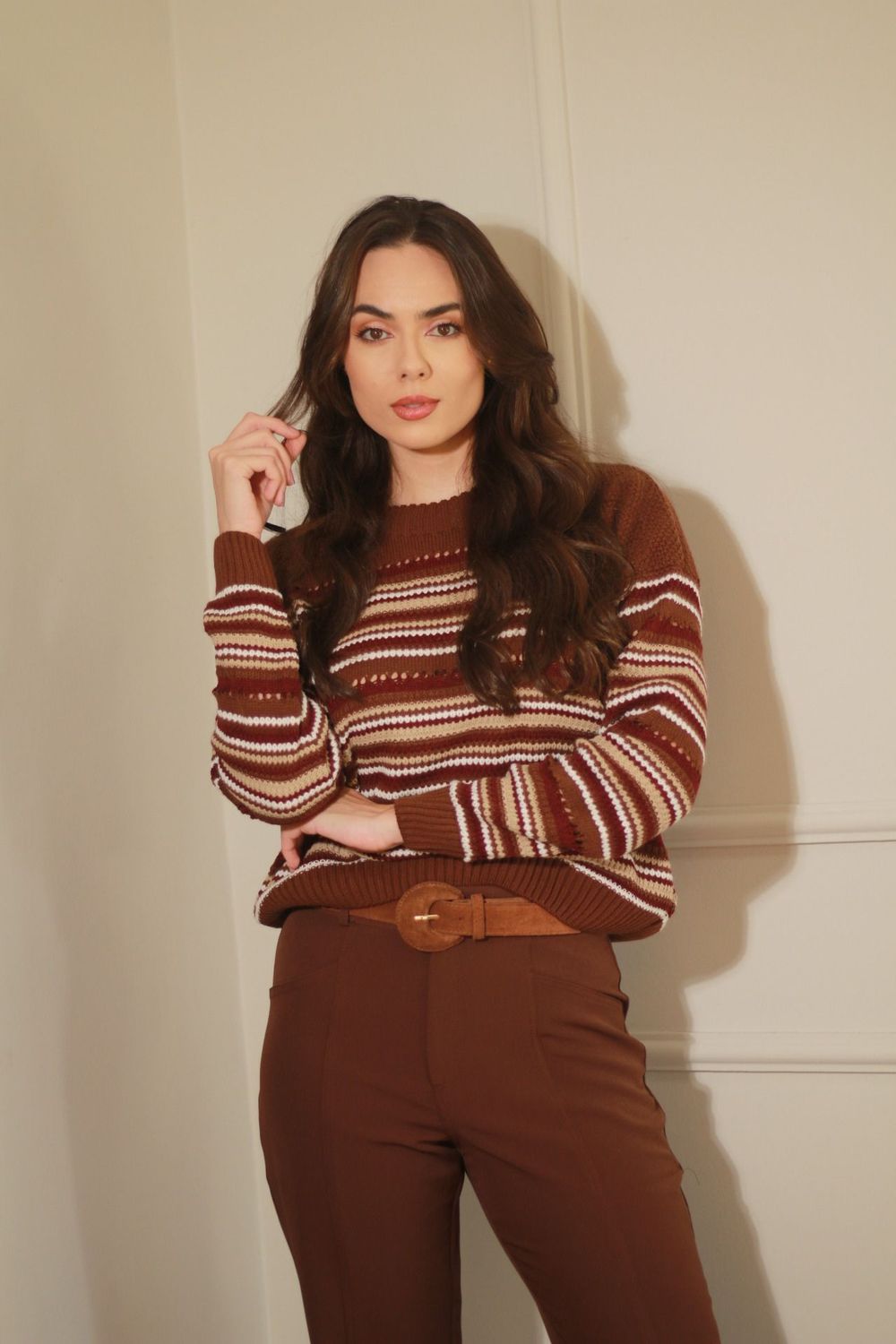 Blusa Tricot Listras - Marrom