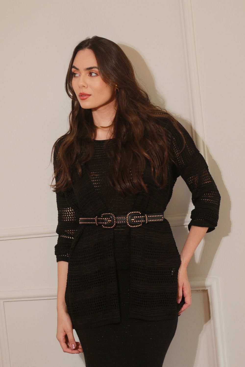 Cardigan Tricot Vazado - Preto