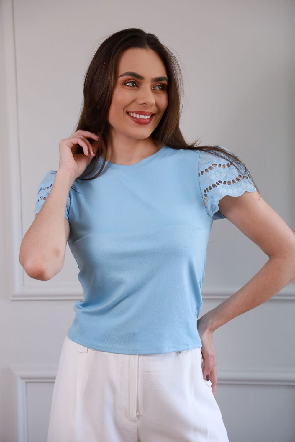 Blusa Manga Laise - Azul